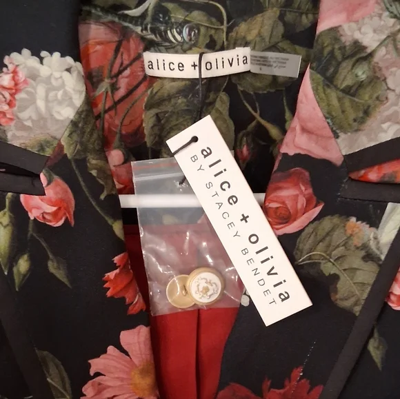 Alice + Olivia Breann Black Floral Slim-fit Blazor - Pink And Red - Size 6 - NWT - Picture 11 of 12